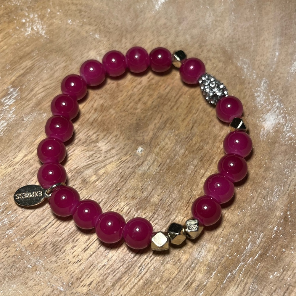 Express Pink Beaded Rhinestone Accent Stretchy Bracelet